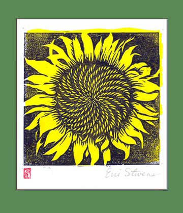 Sunflower Woodcut by Eric Stevens